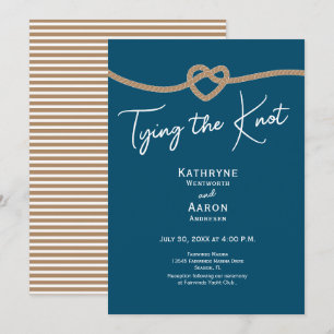 Tying the Knot Rope Coastal Blue Nautical Wedding  Invitation