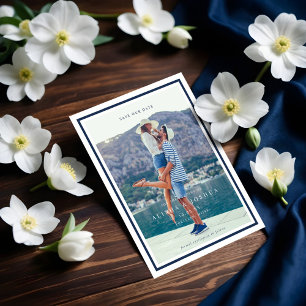 Tying The Knot Rope Heart Nautical Navy & White Announcement Postcard