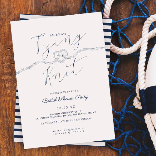 Tying The Knot Rope Heart Nautical Navy  White Invitation