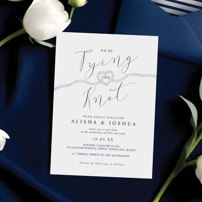 Tying The Knot Rope Heart Nautical Navy & White Invitation (Tying The Knot Rope Heart Nautical Navy & White Invitation)