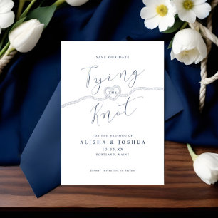 Tying The Knot Rope Heart Nautical Navy & White Save The Date