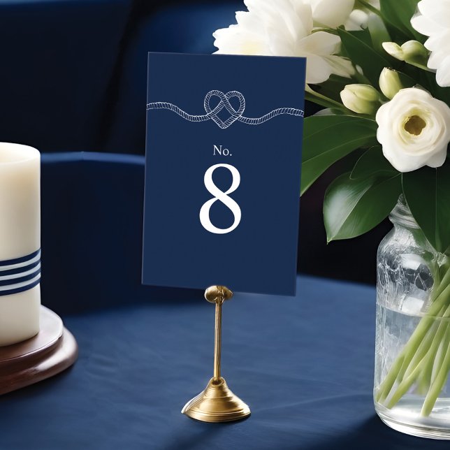Tying The Knot Rope Heart Nautical Navy & White Table Number (Tying The Knot Rope Heart Nautical Navy & White Table Number)