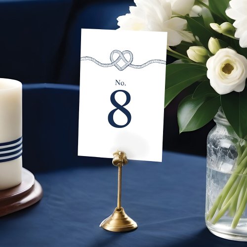Tying The Knot Rope Heart Nautical White  Navy Table Number