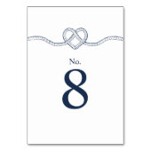 Tying The Knot Rope Heart Nautical White & Navy Table Number (Front)