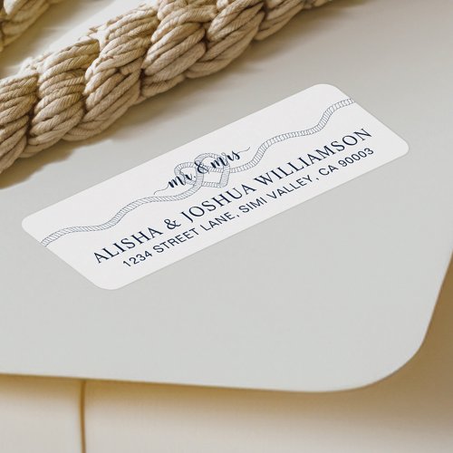 Tying The Knot Rope Heart Navy Mr  Mrs Nautical Label