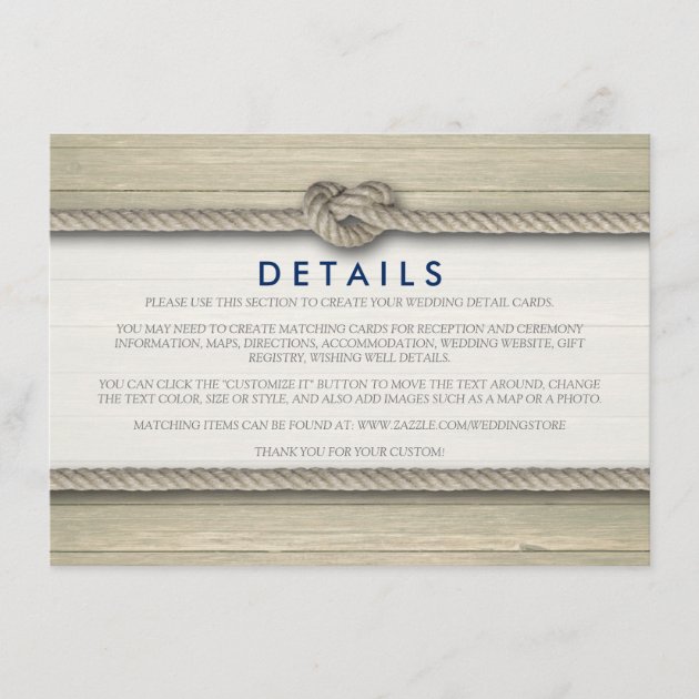 Tying The Knot Rustic Beach Wedding Details Enclosure Card