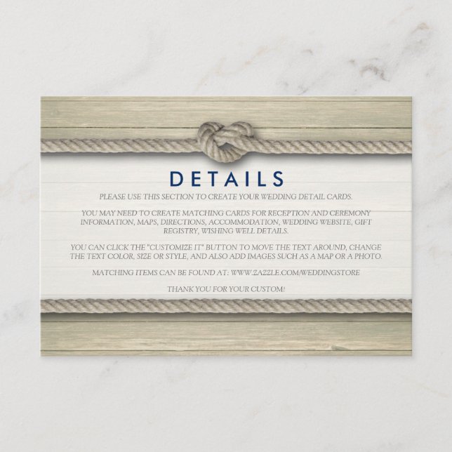 Tying The Knot Rustic Beach Wedding Details Enclosure Card (Front)