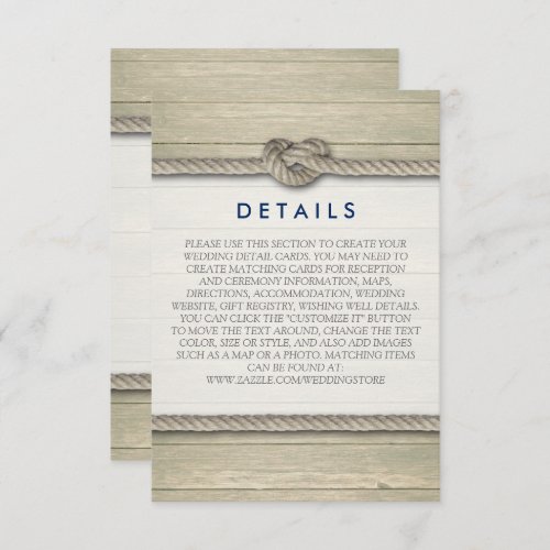 Tying The Knot Rustic Beach Wedding Details Enclosure Card