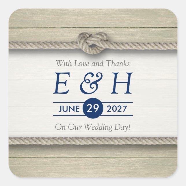 Tying The Knot Rustic Beach Wedding Favor Square Sticker (Front)