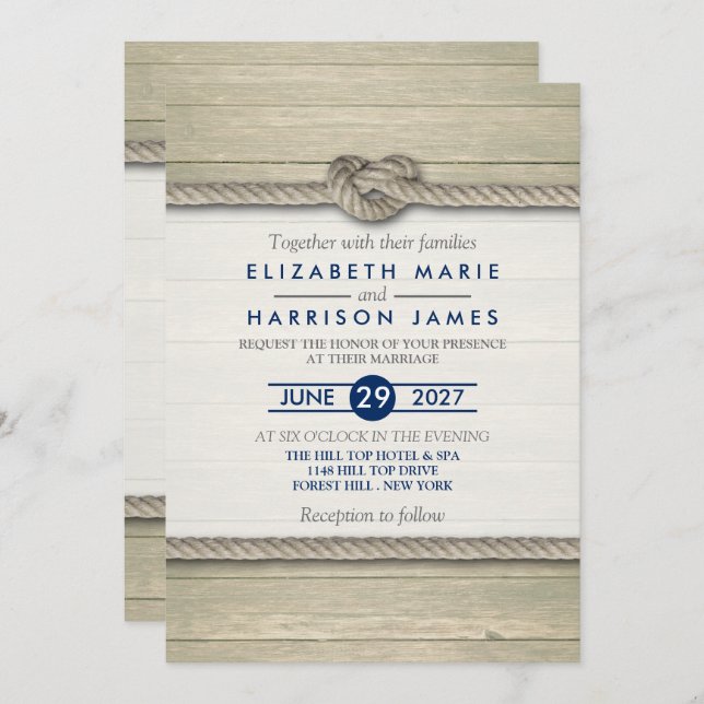 Tying The Knot Rustic Beach Wedding Invitation (Front/Back)