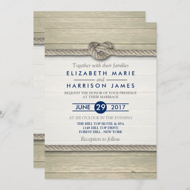 Knot Wedding Day & Evening Invitation with envelopes Personalised Rustic Rope 