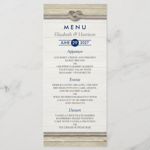 Tying The Knot Rustic Beach Wedding Menu