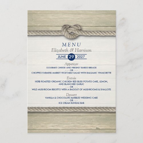 Tying The Knot Rustic Beach Wedding Menu