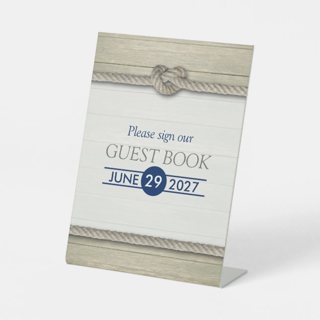 Tying The Knot Rustic Beach Wedding Pedestal Sign (Front)