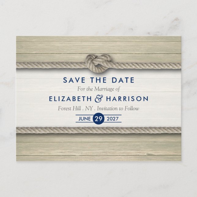 Tying The Knot Rustic Beach Wedding Save The Date Announcement Postcard (Front)
