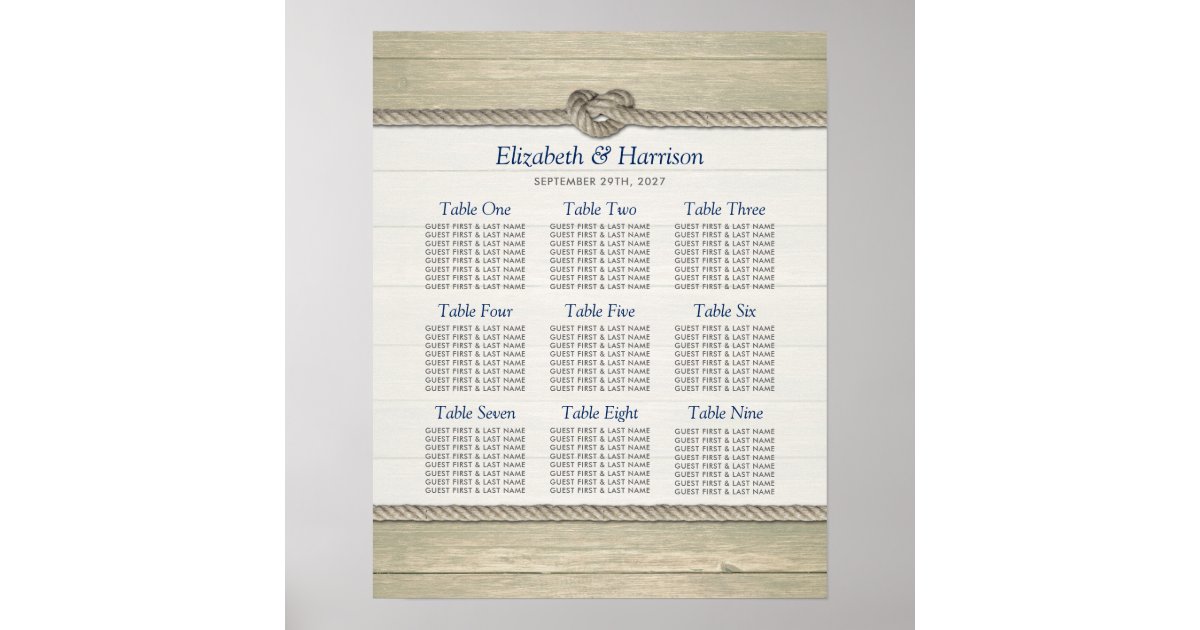 Tying The Knot Rustic Beach Wedding Seating Chart Zazzle