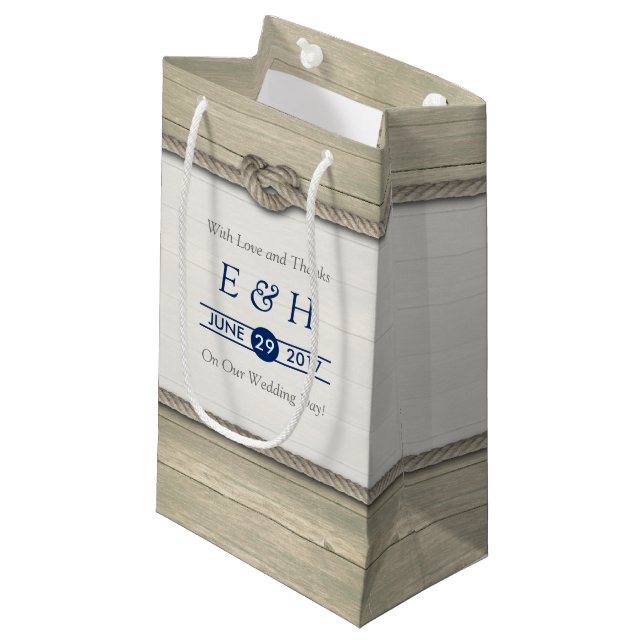Tying The Knot Rustic Beach Wedding Small Gift Bag (Front Angled)