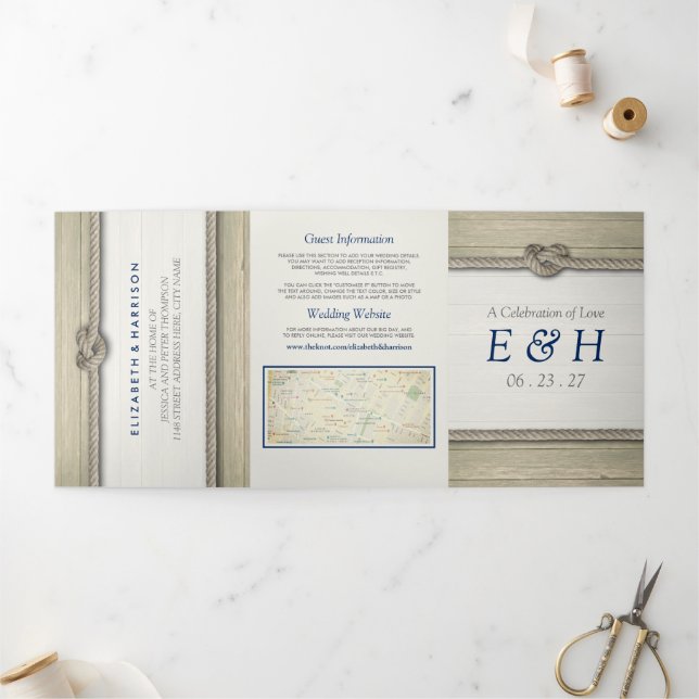 Tying The Knot Rustic Beach Wedding Suite Tri-Fold Invitation (Outside)