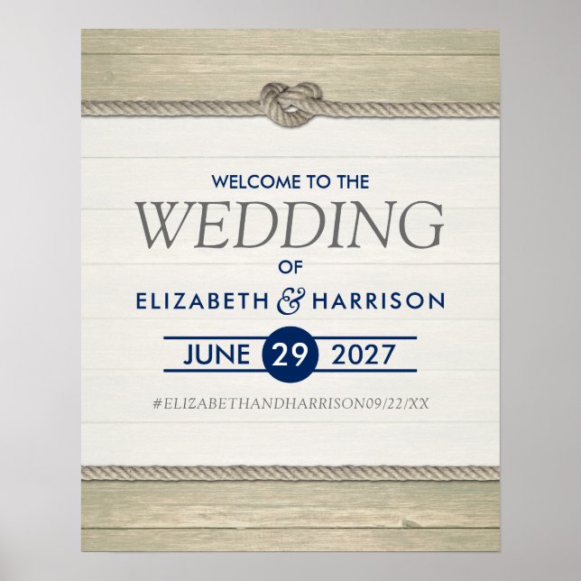 Tying The Knot Rustic Beach Wedding Welcome Poster (Front)