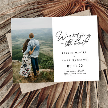 Tying The Knot Script Photo Save The Dates Announcement Postcard by stylelily at Zazzle