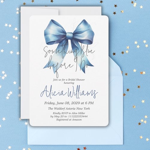 Tying the Knot Something Blue Bow Bridal Shower Invitation