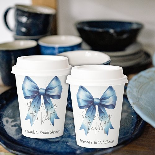 Tying the Knot Something Blue Bow Bridal Shower Paper Cups