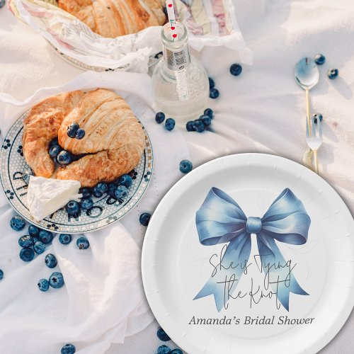 Tying the Knot Something Blue Bow Bridal Shower Paper Plates