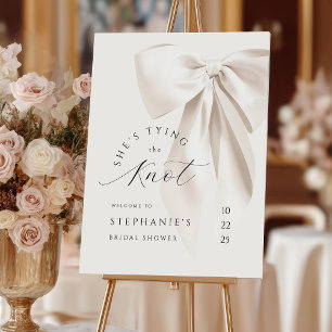 Tying the Knot White Bow Bridal Shower Welcome Foam Board