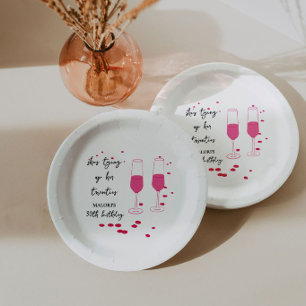 Tying Up Her Twenties Pink Champagne 30th Birthday Paper Plates