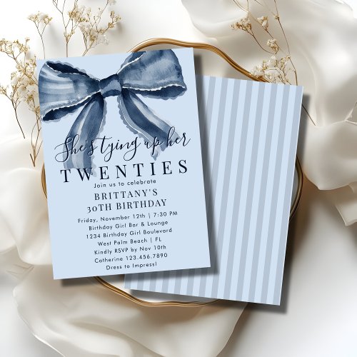 Tying Up My 20s Blue Coquette Bow 30th Birthday