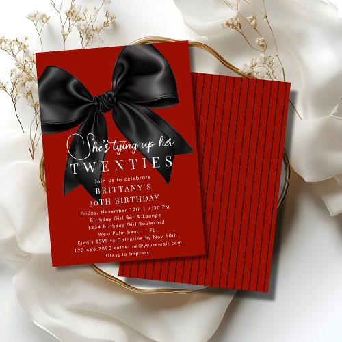 Tying Up My 20s Deep Red Black Bow 30th Birthday