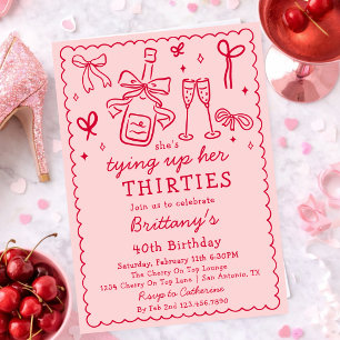 Tying Up My Thirties Bow Champagne 40th Birthday Invitation