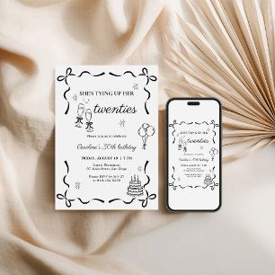 Tying Up My Twenties 30th Birthday Black White Bow Invitation