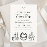 Tying Up My Twenties Coquette Bow 30th Birthday Invitation<br><div class="desc">Celebrate in style with this Tying Up My Twenties birthday invitation—perfect for a dirty thirty celebration! Designed with a feminine, coquette-inspired touch, this elegant invite features hand-drawn illustrations of a coquette black bow, luxe candles, a heart-shaped cake adorned with bows, and a chic martini tower. The minimalist black-and-white aesthetic adds...</div>