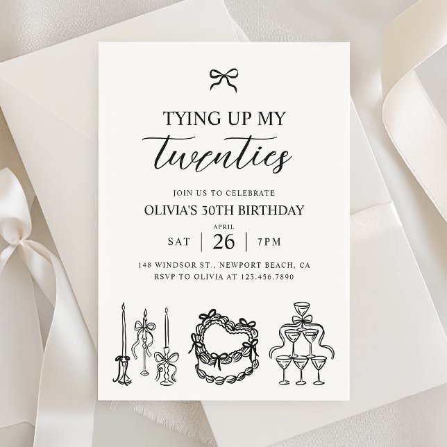 Tying Up My Twenties Coquette Bow 30th Birthday Invitation (Creator Uploaded)