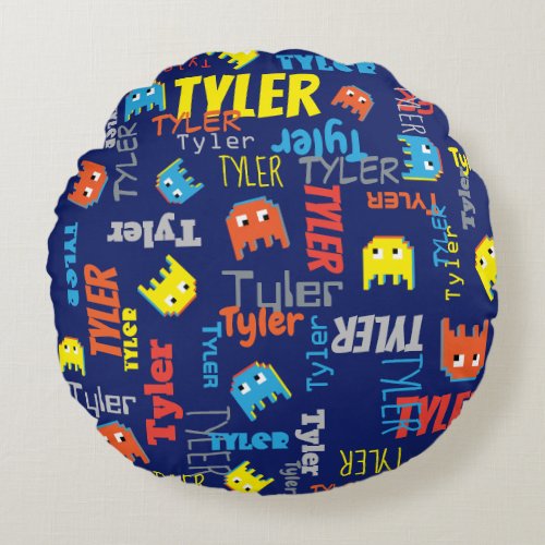 Tyler custom name pixel gaming blue graphic round pillow