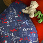 Tyler Personalized Name Red Blue Gray Blanket at Zazzle