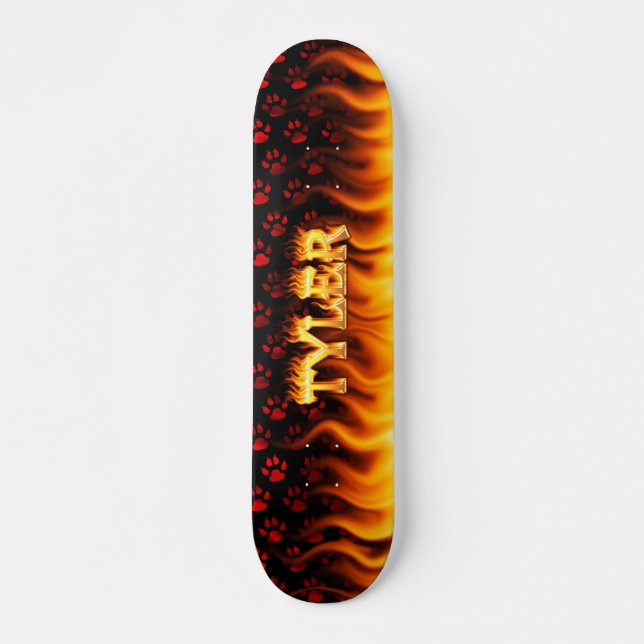 Tyler skateboard fire and flames design. deck (Front)