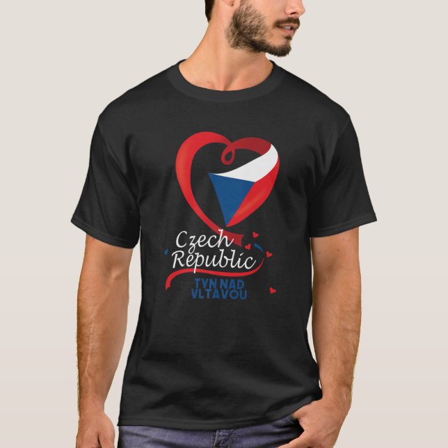 Tyn Nad Vltavou Czech Republic Heart Flag Coat Of T-Shirt (Front)