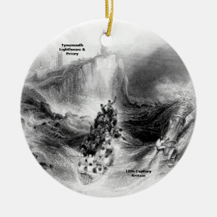 Tynemouth Lighthouse and Harbor Ceramic Ornament