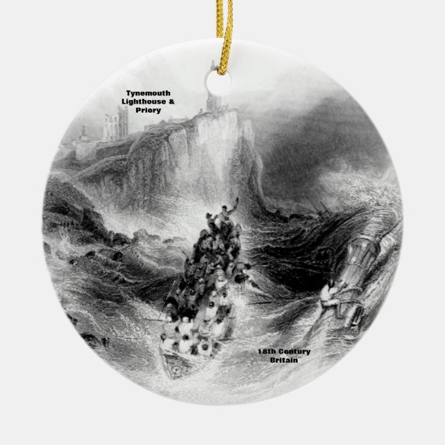 Tynemouth Lighthouse and Harbor Ceramic Ornament (Front)