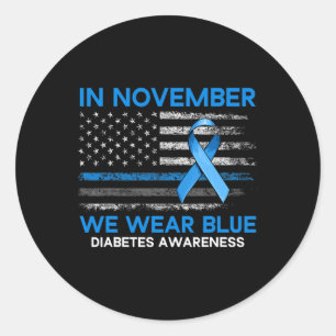 Type 1 Diabetes Awareness American US Flag Blue Ri Classic Round Sticker
