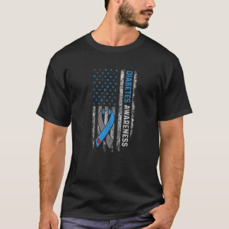 Type 1 Diabetes Awareness American US Flag Blue Ri T-Shirt
