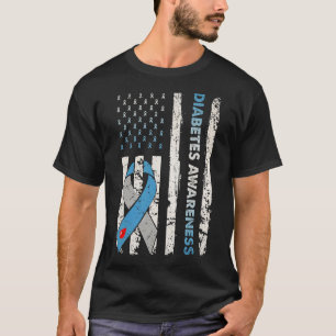 Type 1 Diabetes Awareness American Us Flag Blue Ri T-Shirt
