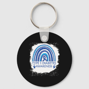 Type 1 Diabetes Awareness Bleached Rainbow Blue Ri Keychain