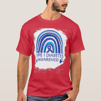 Type 1 Diabetes Awareness Bleached Rainbow Blue Ri T-Shirt