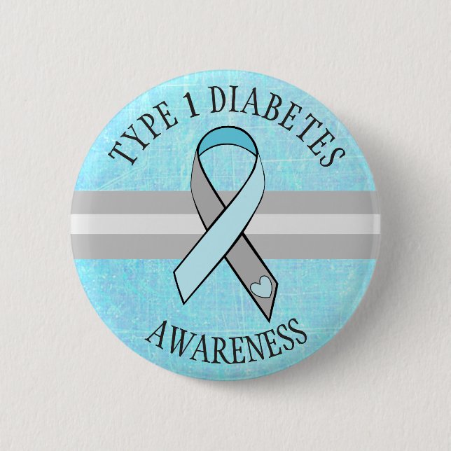 Type 1 Diabetes Awareness Blue Gray Button (Front)