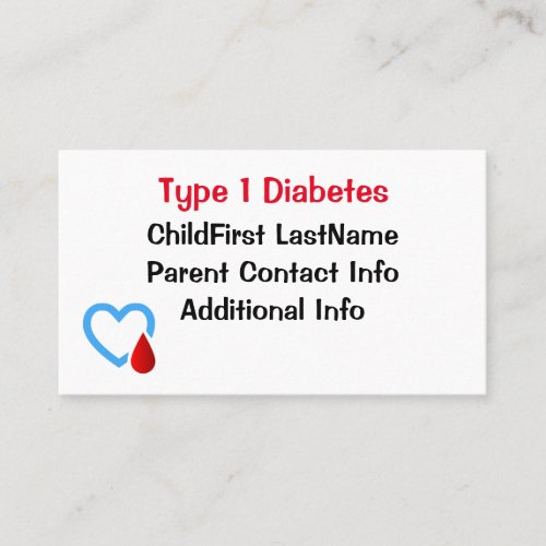 Type 1 Diabetes Awareness Business Card