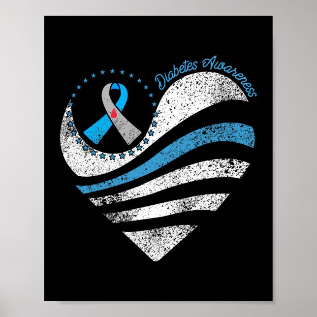 Type 1 Diabetes Awareness Heart Ribbon Poster (Front)