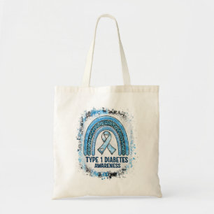 Type 1 Diabetes Awareness Month Bleached Rainbow B Tote Bag